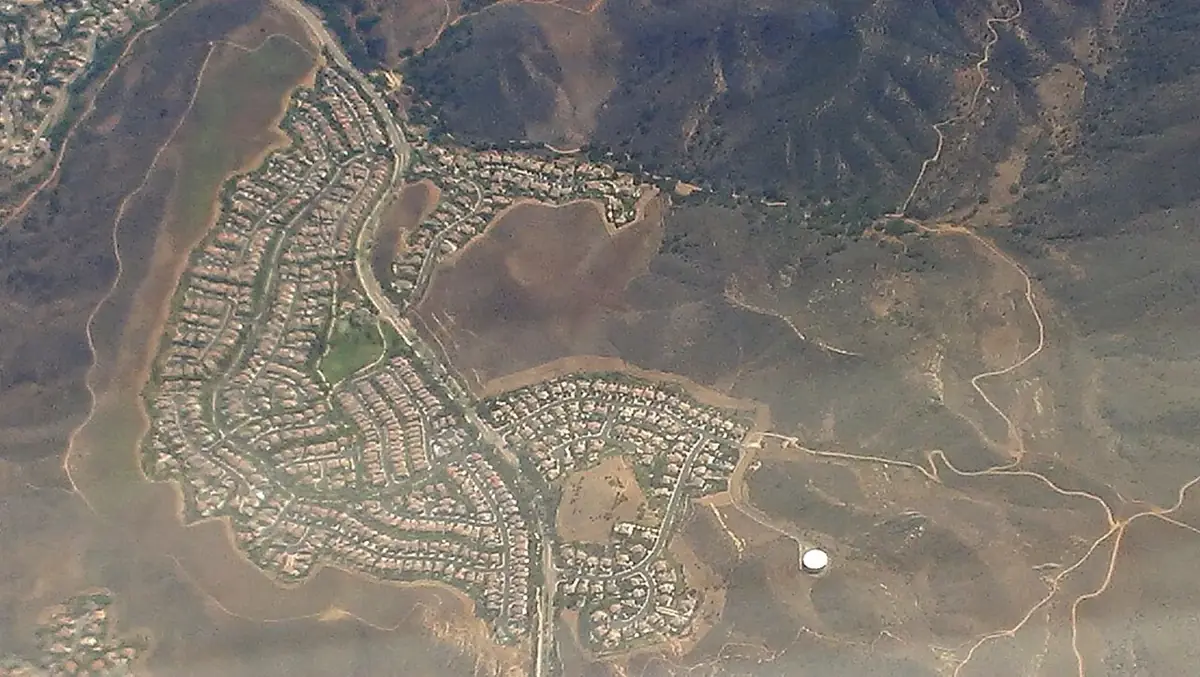 aerial view of a hillside subdivision off Long Canyon Road