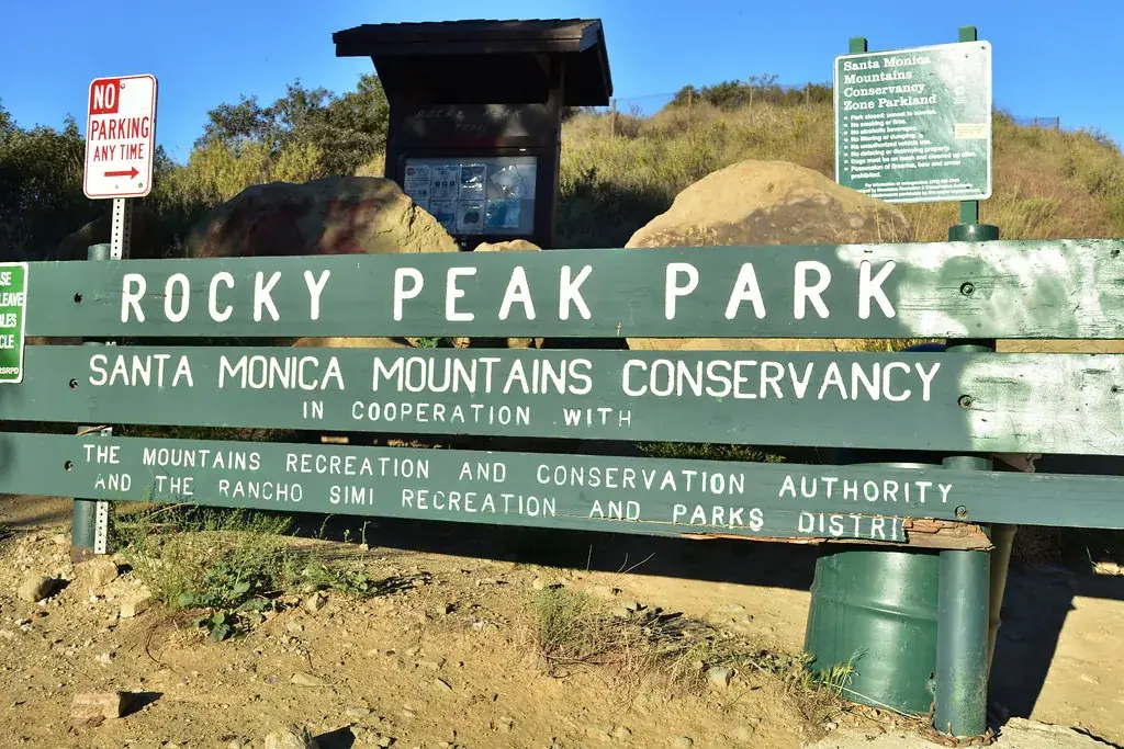 the Rocky Peak Park trailhead sign in the Simi Hills